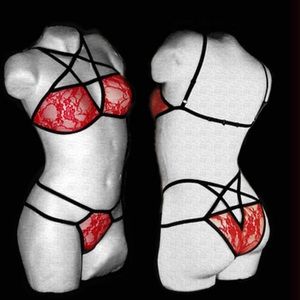 Pentagram Red Lace Lingerie Set